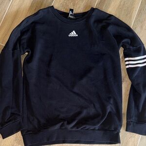 Adidas Men's Black Crewneck Sweater with White Stripes